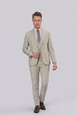 Slim Fit Mono Neck Plain Casual Vested Suit TK 871